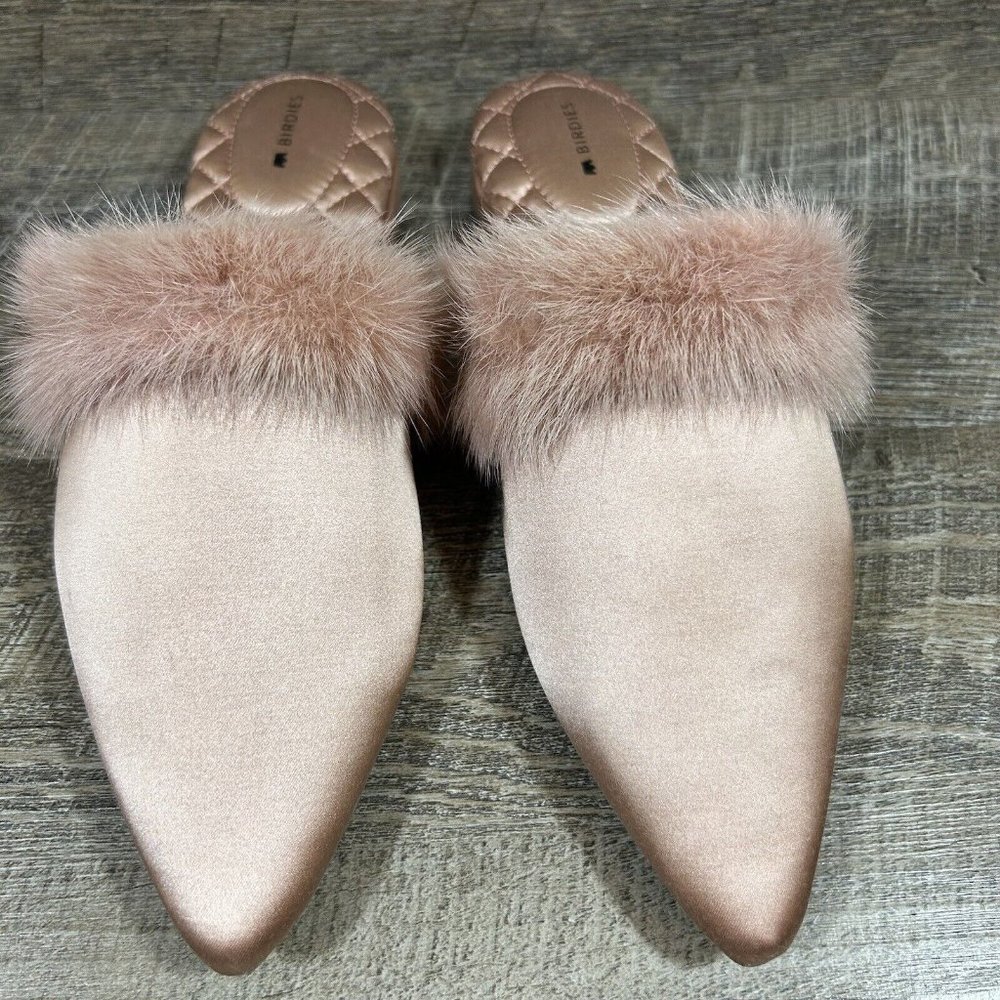 Birdies The Dove Fur Cuff Slip On Slide Slipper French Rose Mules Flats Size 6.5 - Picture 2 of 11